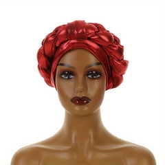Wine Red Hot Stamping Turban Cap Elastic Braided Pre tied Head Wrap
