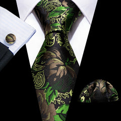 Barry Wang Classic Striped Tie For Men Silk Necktie Pocket Square Cufflinks Set