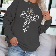 Letter & Cross Print Drop Shoulder Sweatshirt for Fall & Winter