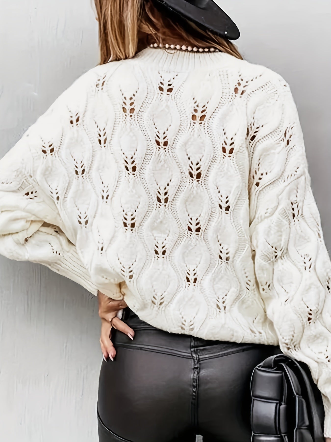 Jacquard Long Sleeve Sweater Crew Neck Pullover Jumper