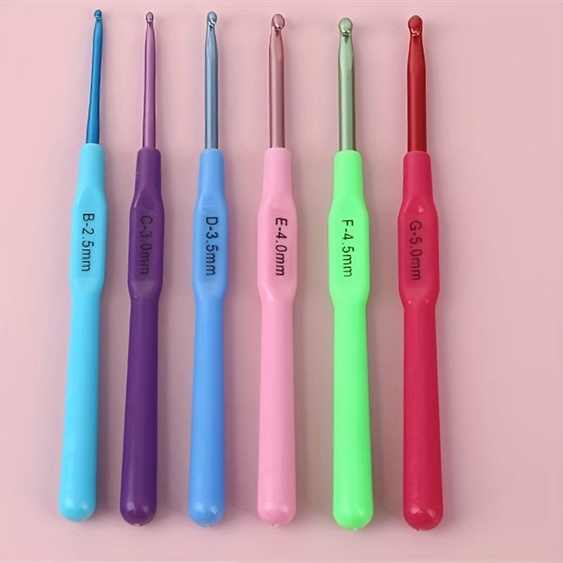 6pcs Colorful Plastic Handle Crochet Hooks Set 2.5mm-5.0mm