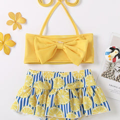 Girls Summer Lemon Tankini Swimsuit with Bow Toddler Swimwear Set