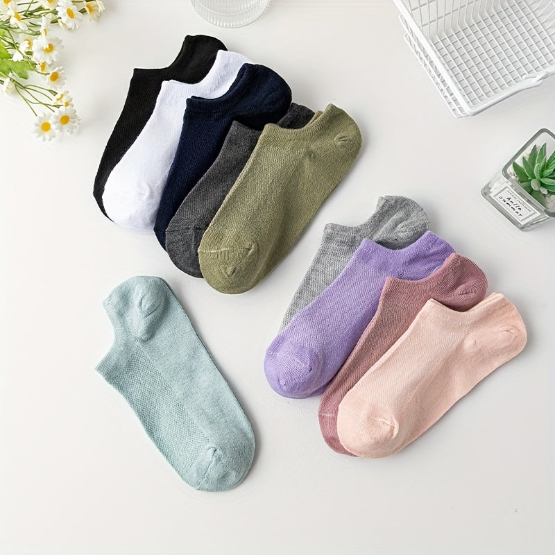 10 Pairs Solid Ankle Socks Casual & Comfy Low Cut Women's Stockings