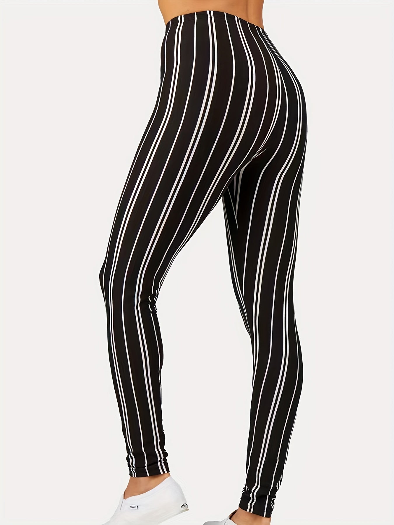Striped Print High Waist Skinny Leggings Women's Clothing