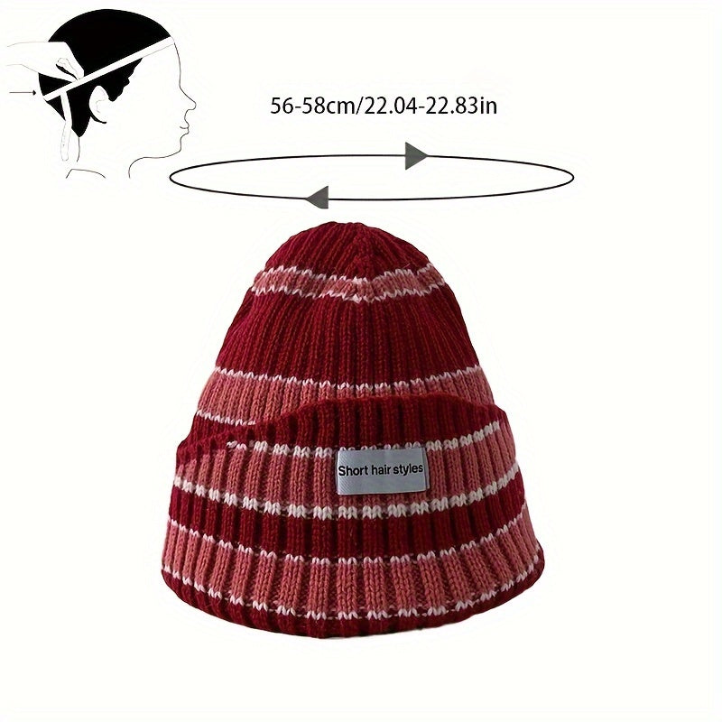 Striped Warm Knitted Beanie Hat Winter Soft Warm Ear Protection Casual Cap