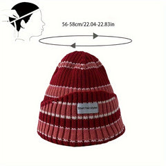 Striped Warm Knitted Beanie Hat Winter Soft Warm Ear Protection Casual Cap