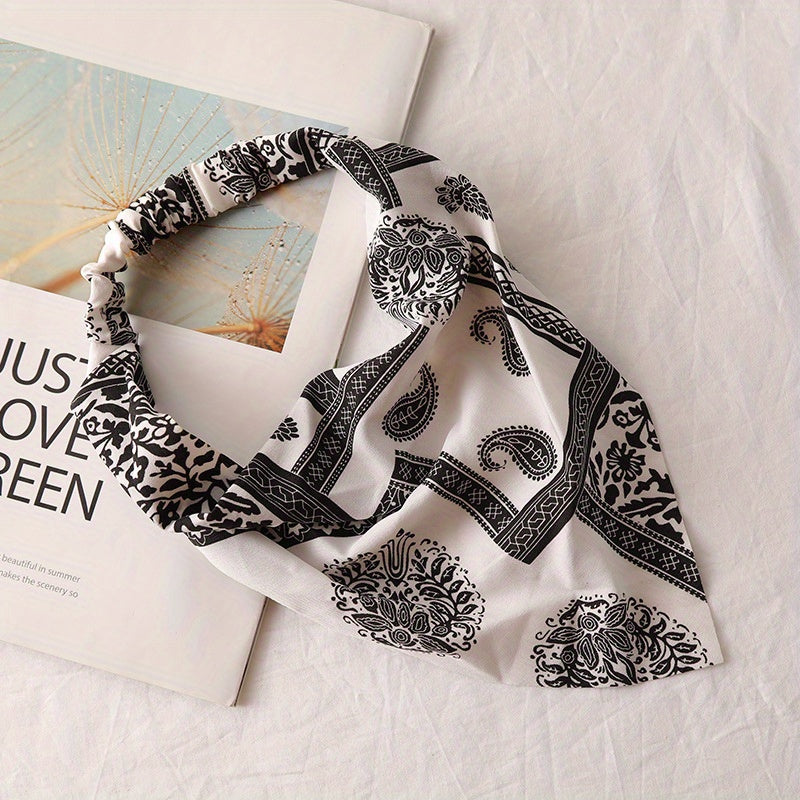 Paisley Print Headband Triangle Head Scarf Elastic Fabric Turban Women