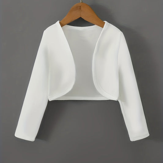 Solid Open Front Blazer Casual Long Sleeve Crop Blazer Women's Clothing
