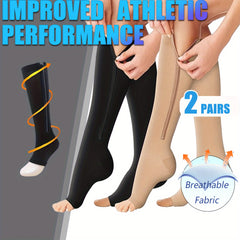 2 Pairs Zip Copper Compression Socks For Women & Men 15-20 Mmhg Circulation
