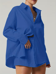 2-Piece Set: Long Sleeve Shirt & Elastic Waist Shorts