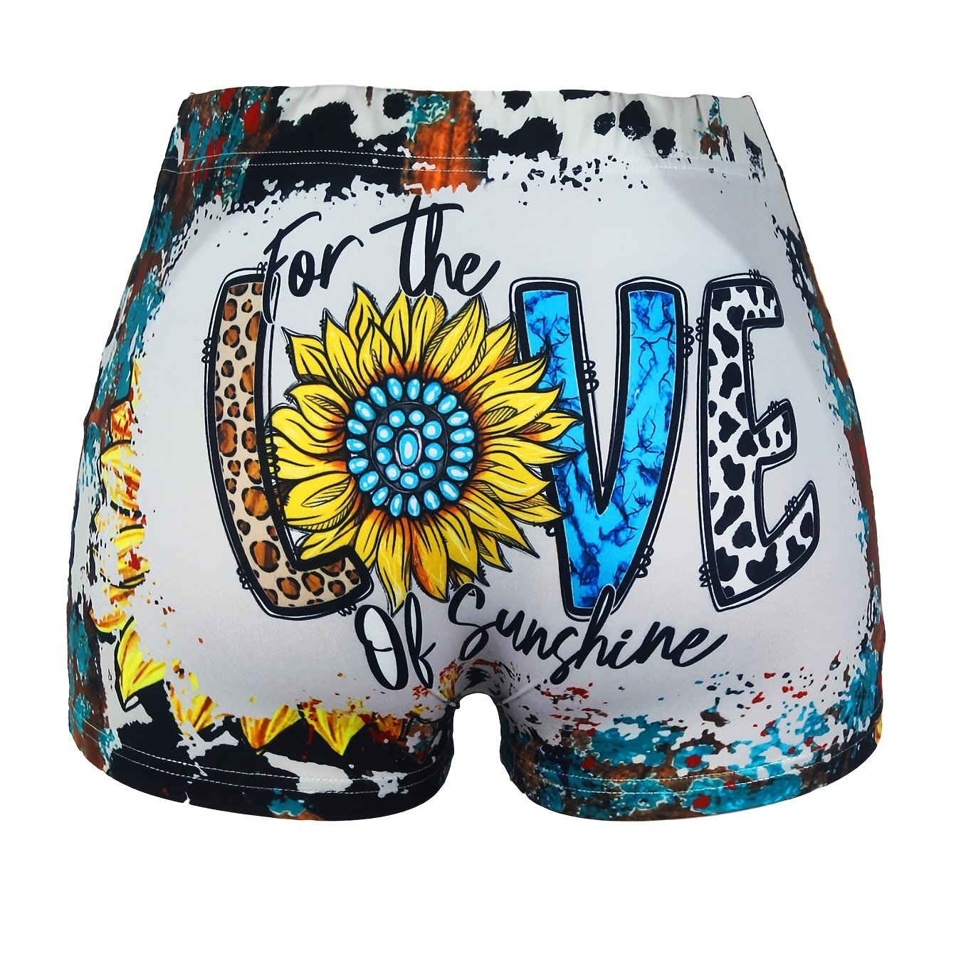 LOVE & Sunflower Print Skinny Shorts for Women