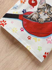 Baby Girls Cat Paw & Crossbody Bag Print T-shirt Top