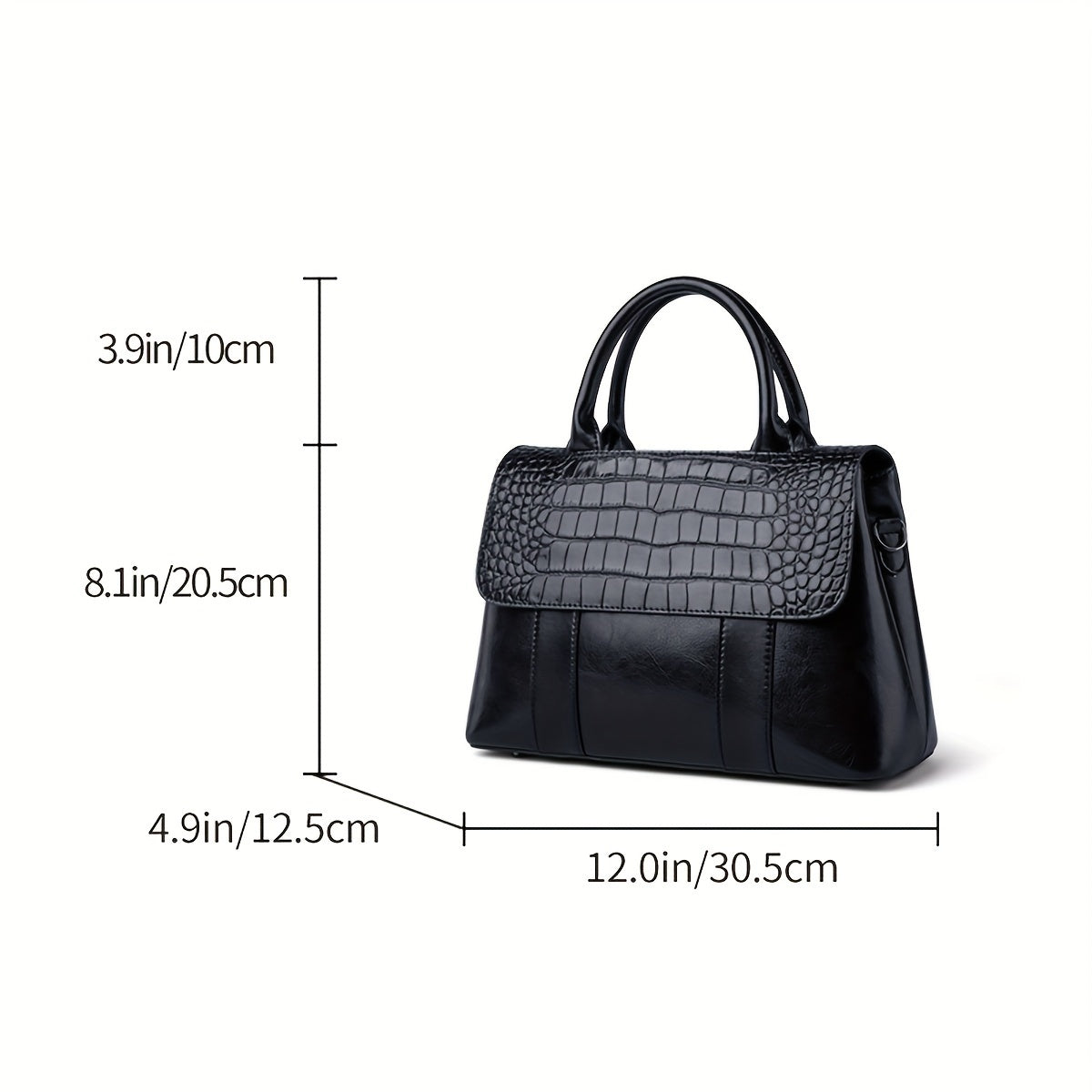 Vintage Crocodile Pattern Leather Boston Bag Adjustable Strap H