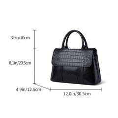 Vintage Crocodile Pattern Leather Boston Bag Adjustable Strap H