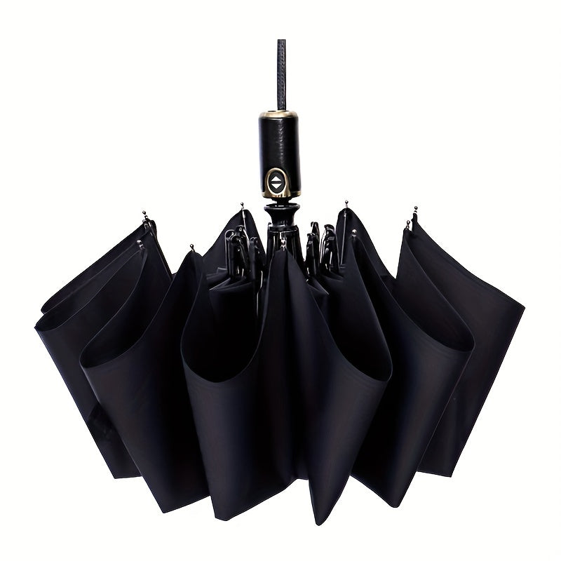 Double Layer Auto Umbrella 10 Ribs Leather Handle