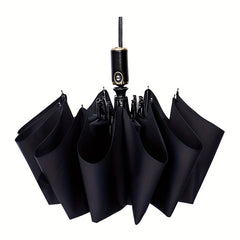 Double Layer Auto Umbrella 10 Ribs Leather Handle