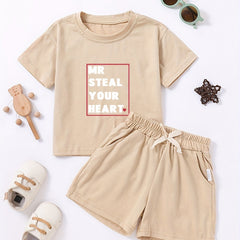 2pcs Boys Mr Steal Your Heart T shirt & Shorts Kids Summer Clothes Sets
