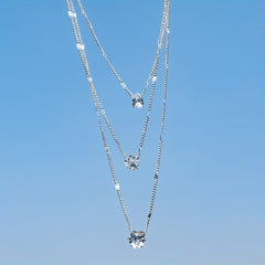 Girls Vintage Layered Heart Star Drop Pendant Necklace