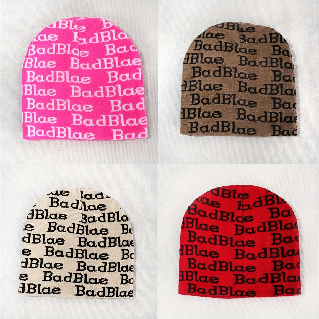 Winter Letter Printed Warm Hat Windproof Ear Protection Knitted Beanie