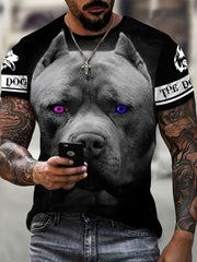 Dog Head Graphic Print Men's Novelty Short Sleeve Street Style T Shirt