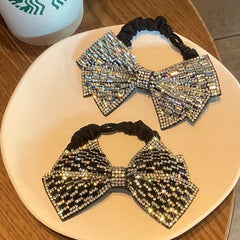 Crystal Rhinestone Bow Scrunchies Hair Tie Elastic Ponytail Holder