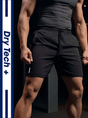 Men's Running Shorts Zipper Pockets Stretch Drawstring Outdoor Gym Shorts