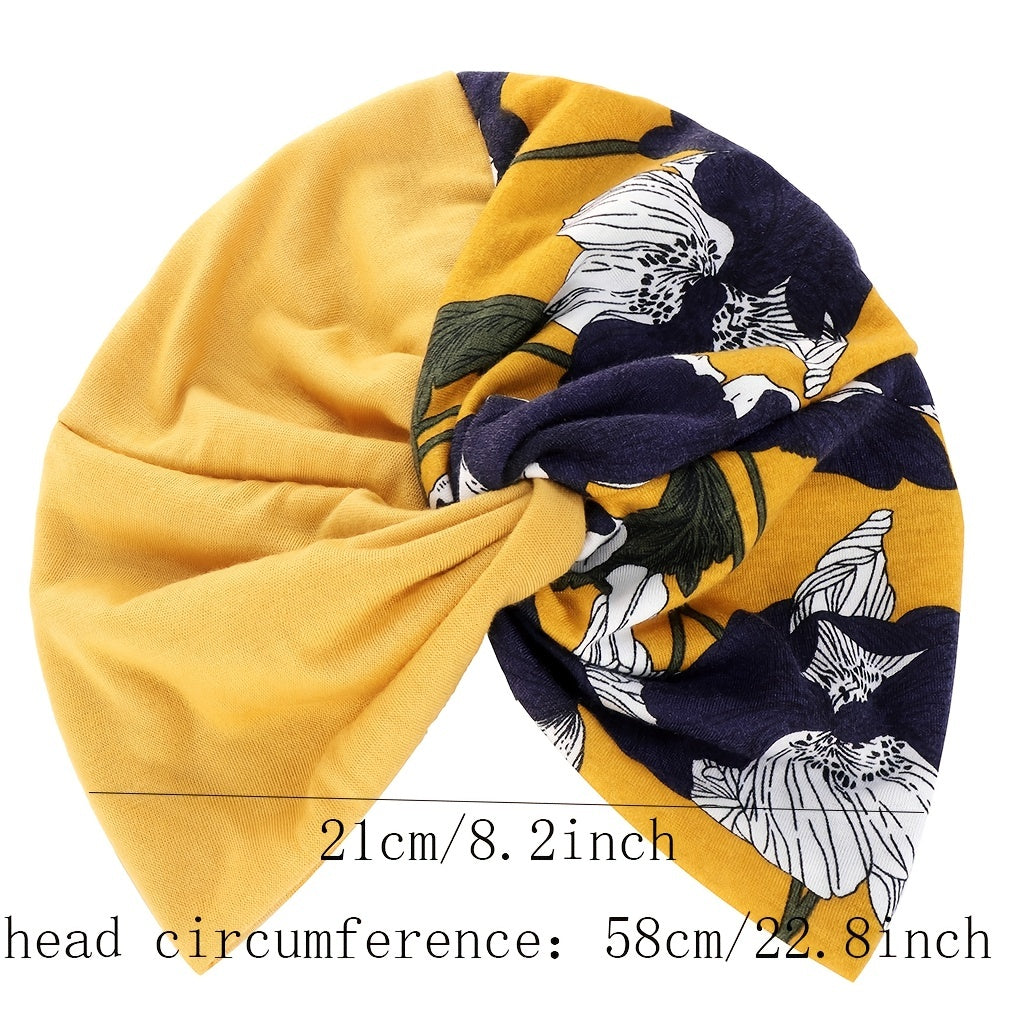 Floral Cloth Twist Turban Cap Soft Women Print Hijab Turban Head