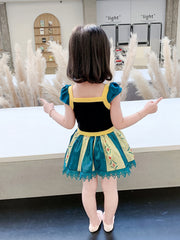 100% Cotton Girls Splicing Puff Short Sleeve Ballet Leotard for Gymnastics