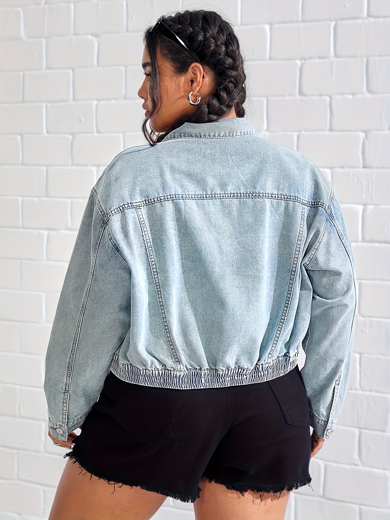 Denim Jacket Women's Solid Button Up Long Sleeve