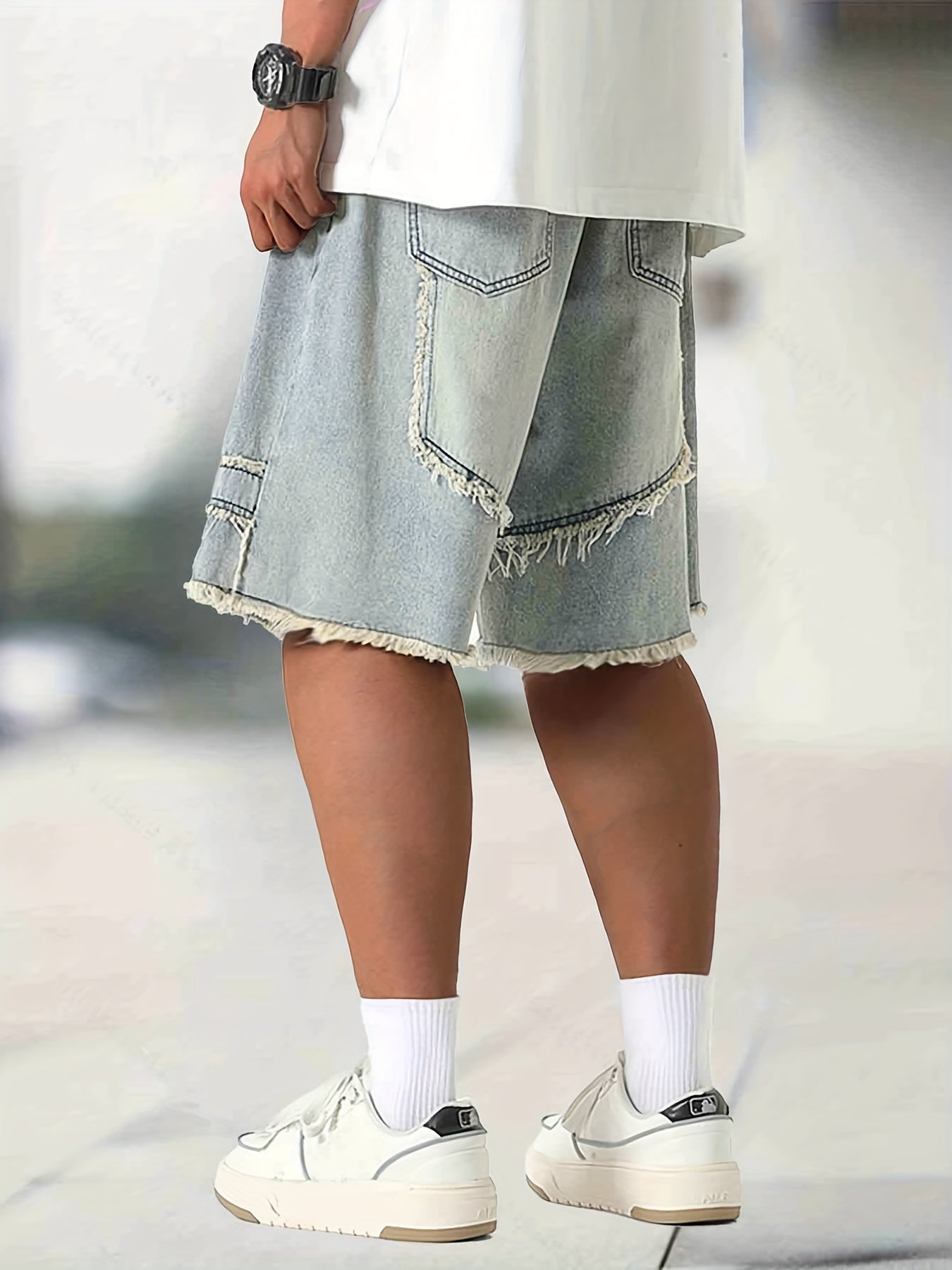 Men's Distressed Denim Shorts Loose Fit Casual Street Style for Summer