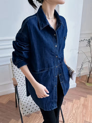 Denim Top Women's Long Sleeve Button Down Blouse With Pockets