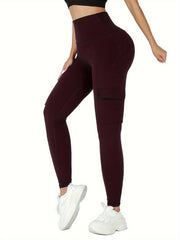 Women's Cargo Pockets Leggings High Waisted Tummy Control No See Through