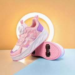 Girl's Roller Shoes with Rotating Buckle Comfy Wheel Skate Sneakers