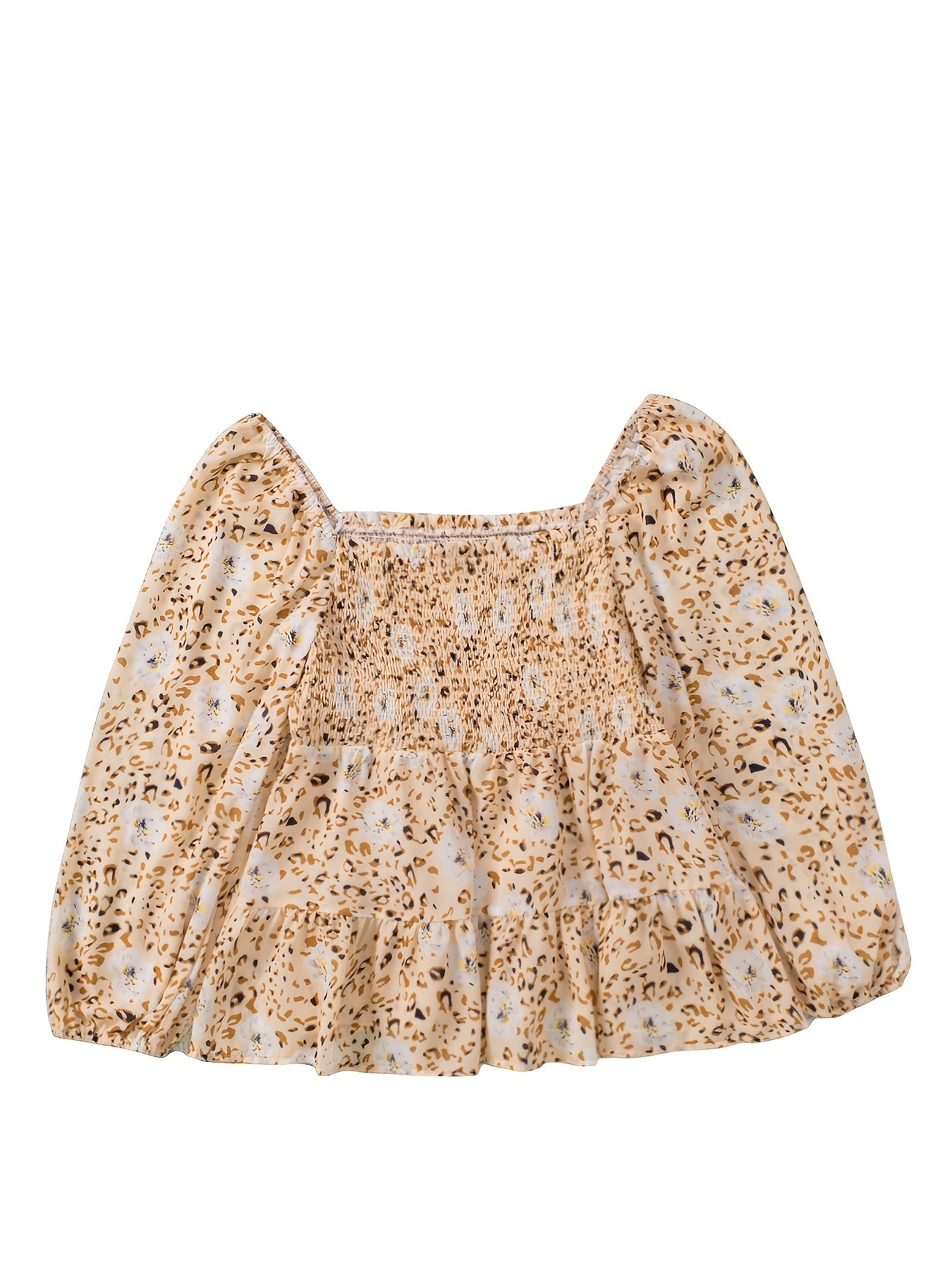 Leopard Print Puff Sleeve Cover Up Women's Plus Peplum Top