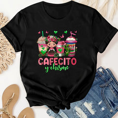 Coffee Girl Print T Shirt Short Sleeve Casual Sport Tops Women's Clothing