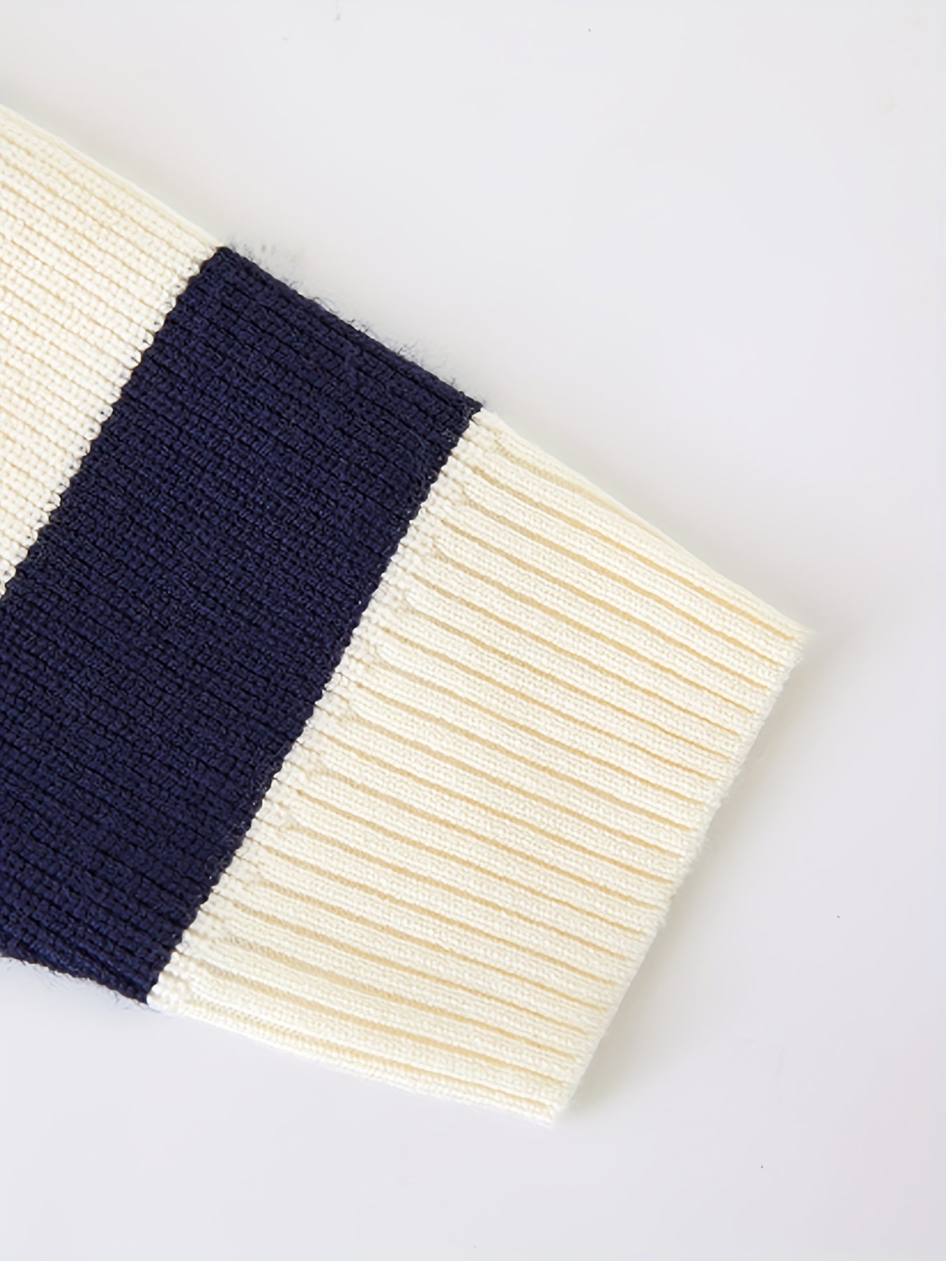Girls' Striped Zip Collar Knitted Pullover Sweater