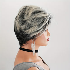 Gray Gradient Short Hair Wigs Hood Hair Accessories