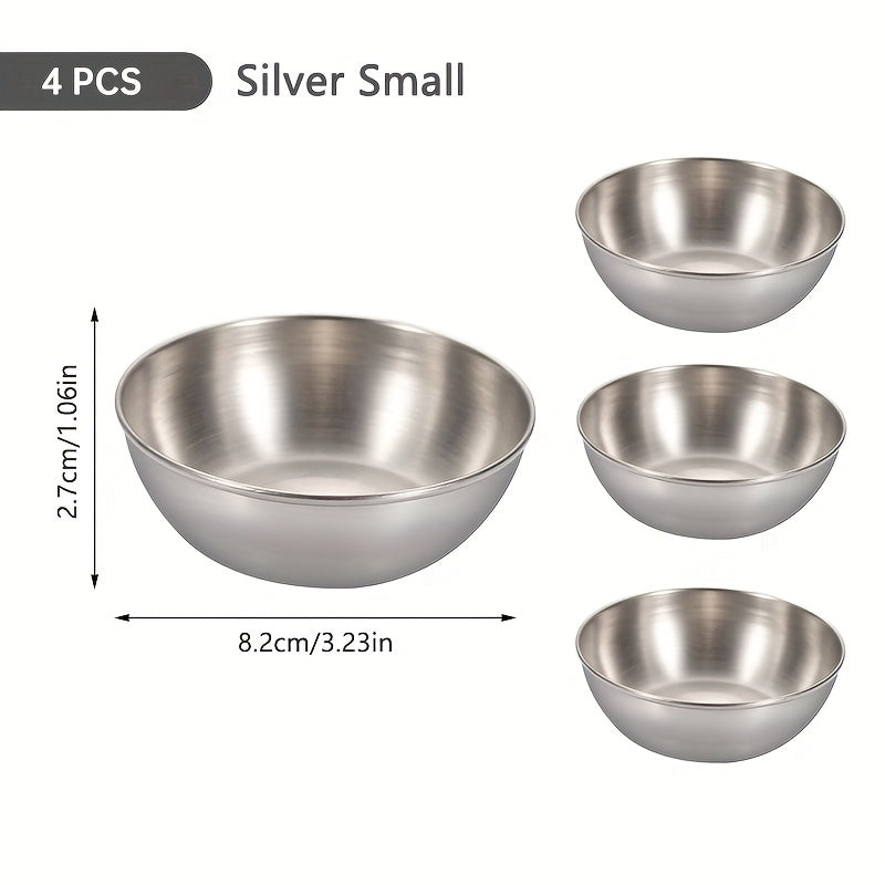 4Pcs Stainless Steel Sauce Dishes Condiment Cups Seasoning Dip Bowl
