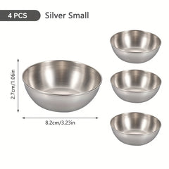 4Pcs Stainless Steel Sauce Dishes Condiment Cups Seasoning Dip Bowl