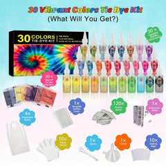 30 Colors Tie Dye Set Fabric Paint Squeeze Bottle Rubber Band Gloves DIY Craft