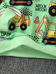 Excavator & Truck Print Sweatshirt Boy's Casual Graphic Crew Neck Pullover Sweat