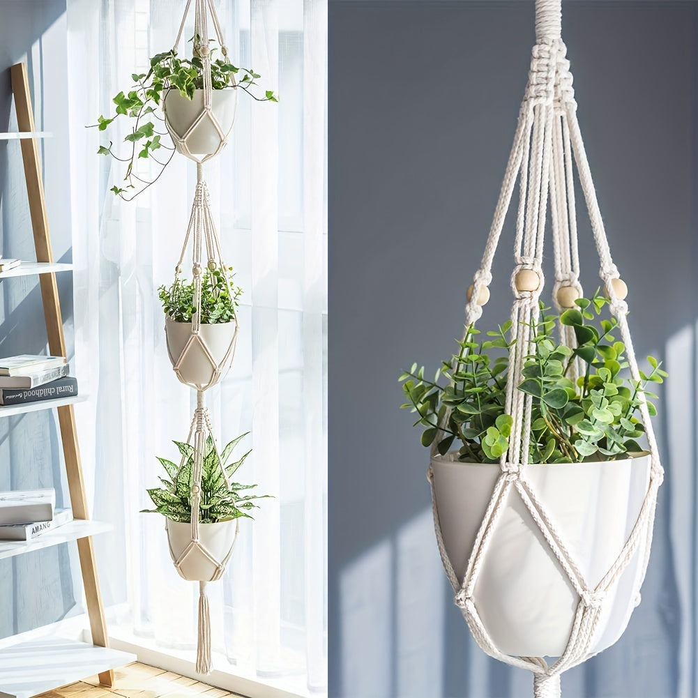 Macrame Plant Hanger 3 Tier Indoor Outdoor Hanging Planter Basket Cotton Rope