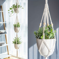 Macrame Plant Hanger 3 Tier Indoor Outdoor Hanging Planter Basket Cotton Rope