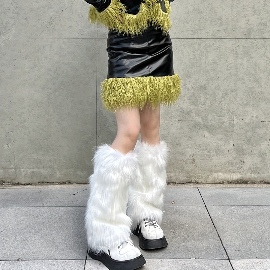 Y2K Faux Fur Leg Warmers Knee High Socks