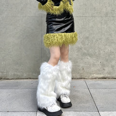 Y2K Faux Fur Leg Warmers Knee High Socks
