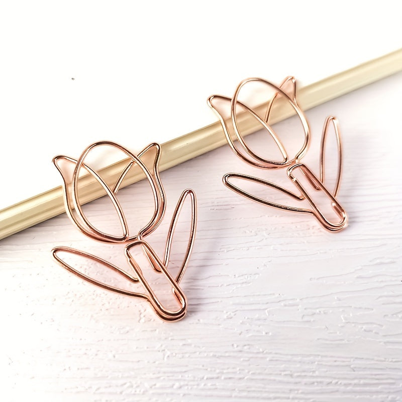 20pcs Rose Tulip Paper Clips Flower Bookmarks for Home & Office