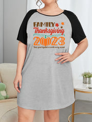 Thanksgiving Pumpkin Print Raglan Sleeve Tee Sleep Dress