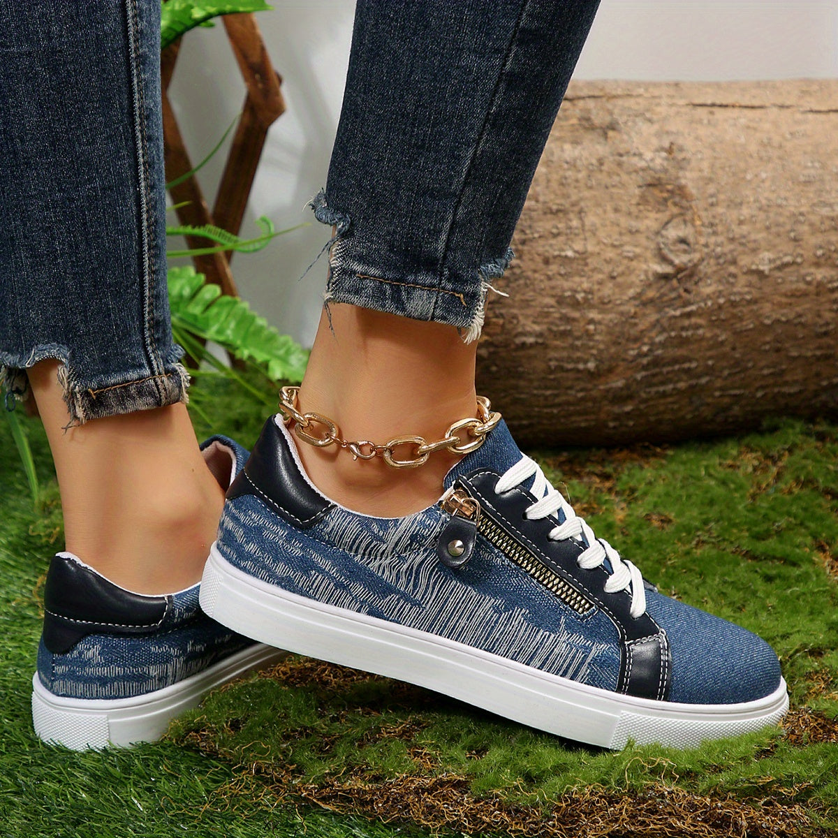 Women's Denim Skate Shoes Casual Low Top Walking Shoes