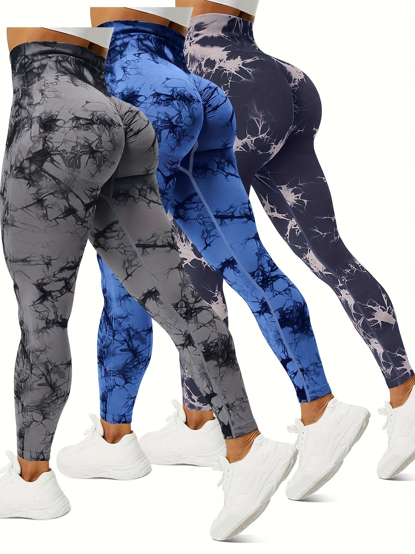3pcs Tie Dye High Waist Sports Leggings Yoga Pants