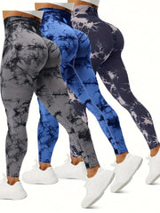 3pcs Tie Dye High Waist Sports Leggings Yoga Pants